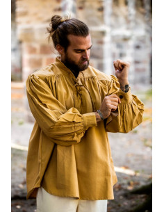 Camisa medieval cuello alto cordones, marrón claro