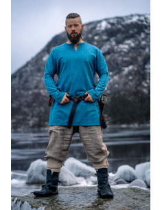 Viking linnen tuniek Ragnar model, kleur blauw