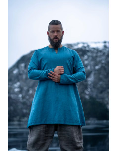 Túnica de lino Vikinga modelo Ragnar, color azul 2
