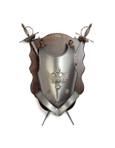 Panoplia madera con espadas y coraza aguila