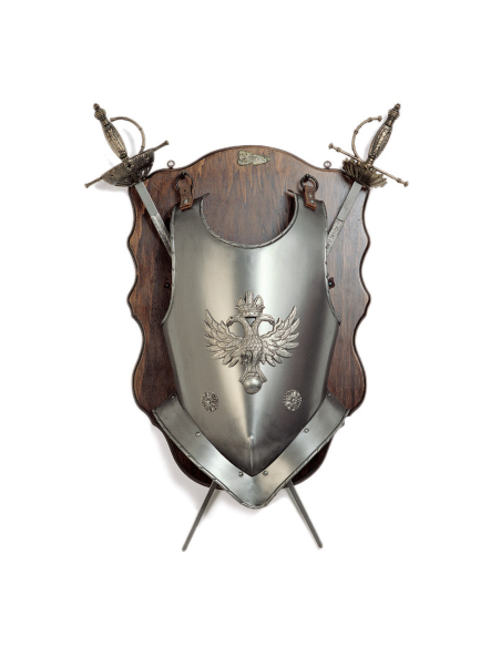 Træpanel med sværd og eagle cuirass