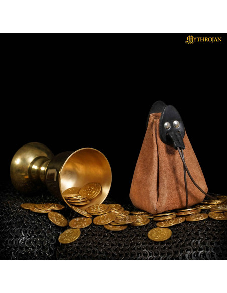 Bolsita medieval cuero marrón y negro...