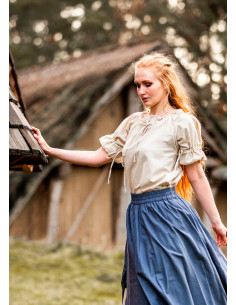 Middelalderlig kortærmet bluse Verena model, naturhvid