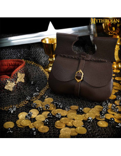 Mittelalterliche Tasche aus braunem Leder (21,60 x 22,80...