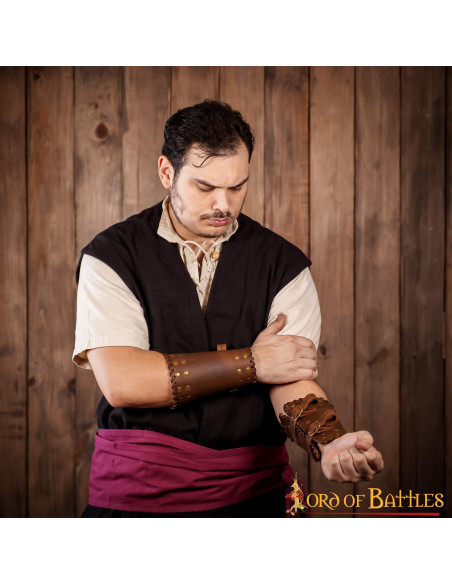 Brazales medievales cuero marrón con...