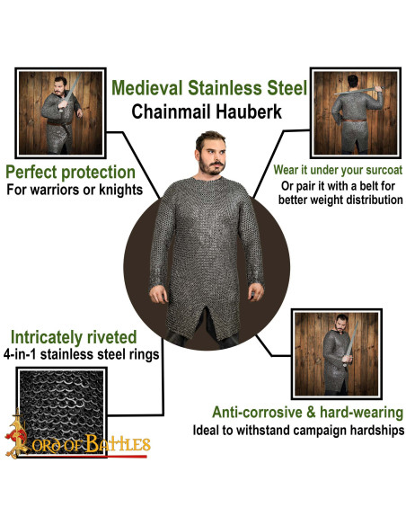 Ringbrynje i rustfrit stål, nittet og...