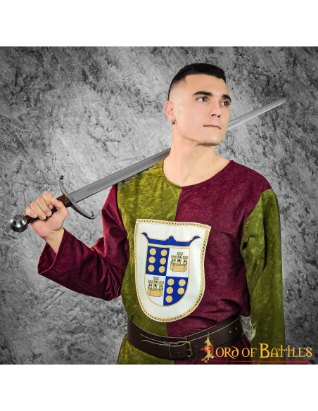 Tabardo medieval bicolor, verde-granate