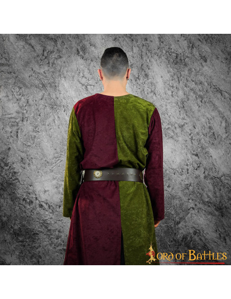 Tabardo medieval bicolor, verde-granate