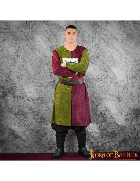 Tabardo medieval bicolor, verde-granate