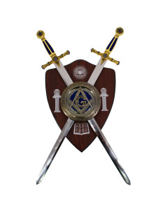 Panoplia Masona con 2 espadas y escudo, acabado plata