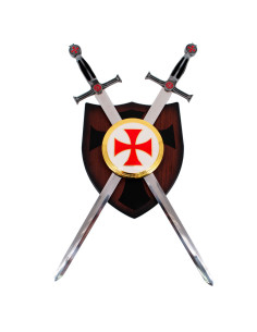 Templerrüstung mit 2 Schwertern und Schild, Silberfinish