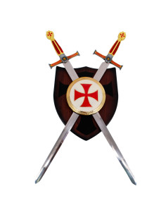 Templerrüstung mit 2 Schwertern und Schild, Goldfinish