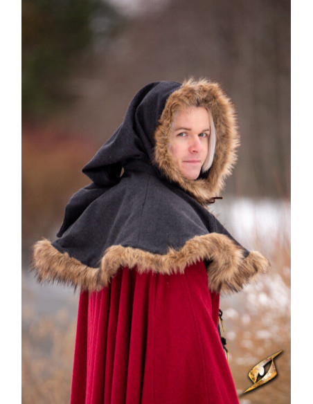 Middelalderlig Fimbul hætte i uld - Sort