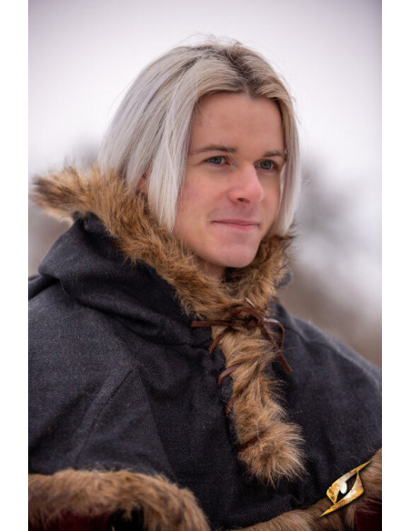 Middelalderlig Fimbul hætte i uld - Sort