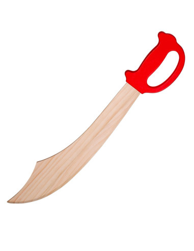 Sværd, scimitar type, lavet af træ med rødt håndtag til børn (49 cm.)