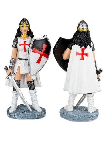 Miniatur einer Templerin mit Helm, Schild und Schwert (18 cm).