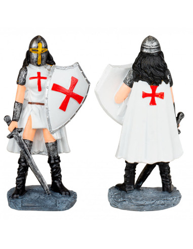 Miniatur einer Templerin mit Helm, Schild und Schwert (8 cm).