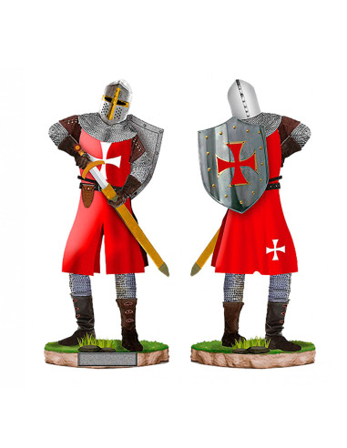 Miniatura caballero templario rojo con casco, escudo y espada (18 cm.)