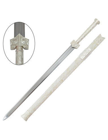 Traditionelt kinesisk sværd fra Han-dynastiet, hvidt (96,5 cm.)