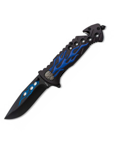 Rettungsmesser mit blauem Flammenschädel (20 cm)