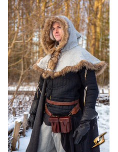 Bolso medieval marrón de cuero rígido para cinturón 2