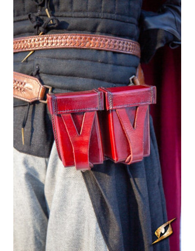 Bolso medieval rojo de cuero rígido para cinturón