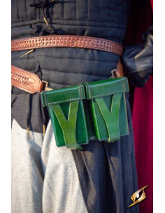 Bolso medieval rojo de cuero rígido para cinturón