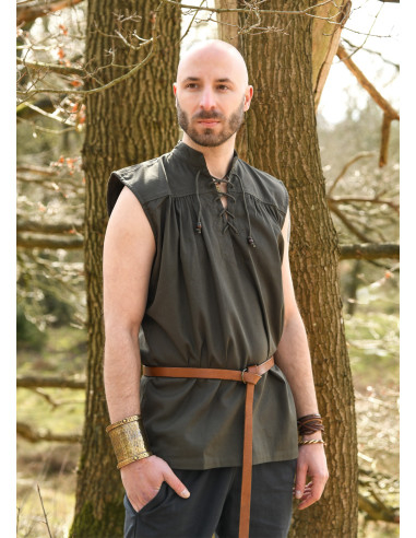 Middeleeuws mouwloos shirt model Konstantin, olijfgroen