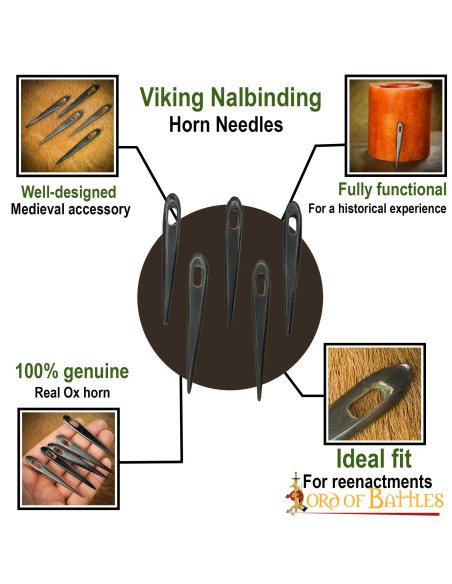 Set 5 agujas vikingas en cuerno (6 cm.)