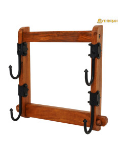 Soporte madera con ganchos para espadas dos niveles