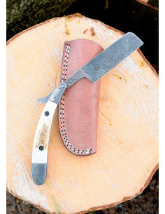 Rasiermesser aus Damaststahl mit Lederscheide (23 cm).