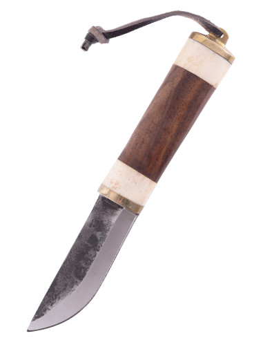 Middelalderkniv med knoglegreb i stål med skede (24,5 cm.)