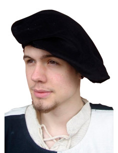 Renaissance-Baskenmütze aus Baumwolle, schwarze Farbe