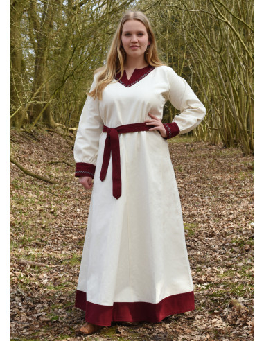 Jona Damen-Wikingerkleid, natürliche Farbe, Weinrot