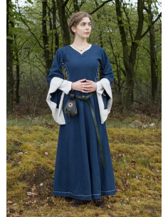 Bliaut Amal offenes mittelalterliches Kleid, naturblau