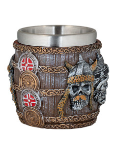Borrelglas Vikinghoofd en schilden (6,5 cm.)