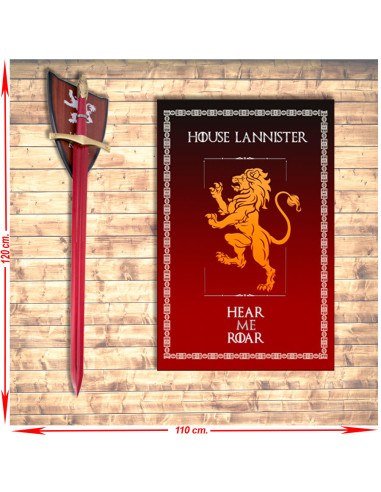 Bannerpaket + Rotes Oathkeeper-Schwert Jamie Lannister, Game of Thrones