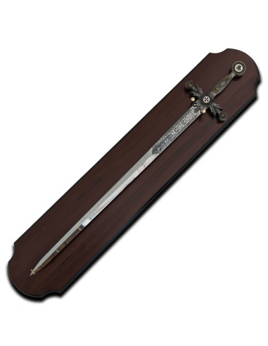 Templar Sword Pack zilveren afwerking + houten plank