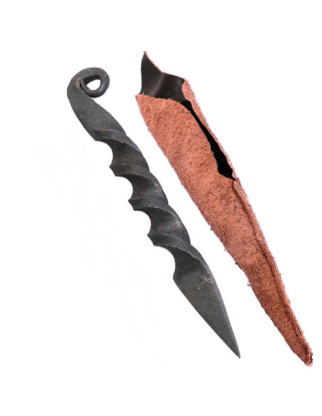 Daga medieval espiral con funda (16 cm.)