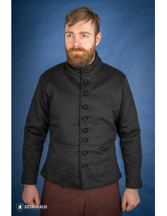 Middeleeuws katoenen doublet Arming-model, zwart