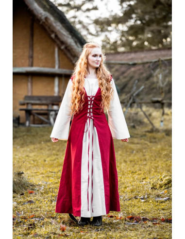 Vestido medieval modelo Genefe, Rojo-Natural