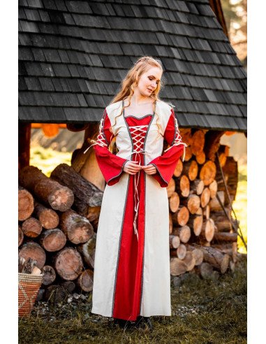 Vestido medieval modelo Amalia, Natural-Rojo