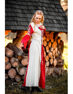 Middelalderlig kjole model Amalia, Natur-Rød 2