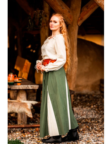 Falda medieval modelo Isabella, verde-natural