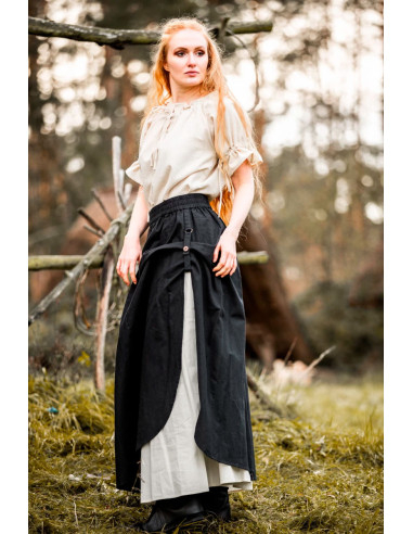 Middeleeuwse rok model Elise, zwart-naturel