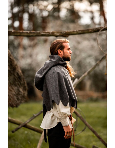 Middelalderlig Gugel i uld Henri model, grå
