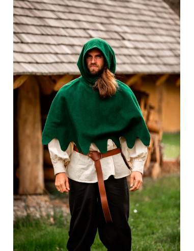 Middelalderlig Gugel i uld Henri model, grøn