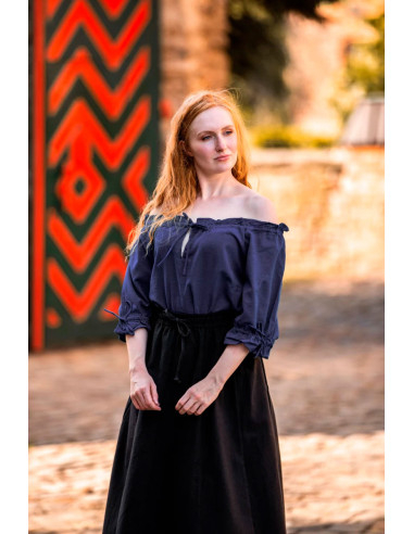 Middeleeuwse blouse voor dames model Vera, donkerblauw