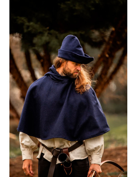 Gugel middeleeuwse wol model Paul, blauw