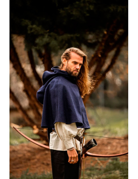 Gugel medieval de lana modelo Paul, azul